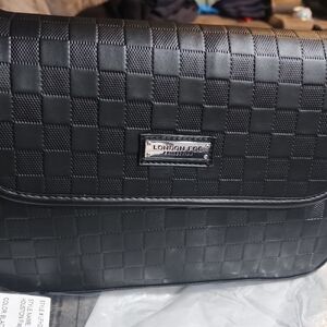 London Fog Black Textured Messenger Bag